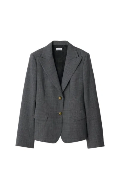 Burberry Check Wool Tailored Jacket In Blue