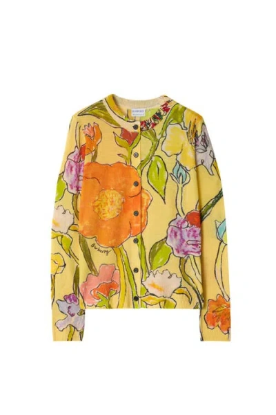 Burberry Highgrove Cascading Flowers Wool Cardigan In Yellow