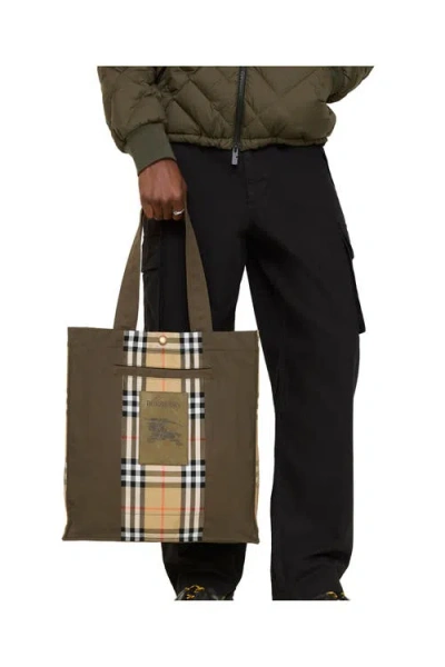 Burberry Check Trench Tote In Gray