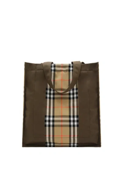 Burberry Check Trench Tote In Gray