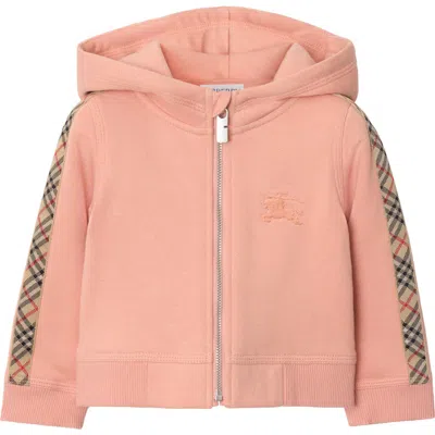 Burberry Check-trimmed Zip Hoodie In Pink