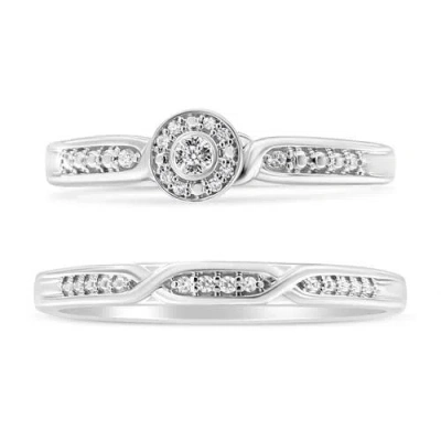 Haus Of Brilliance Silver Diamond Accent Frame Twist Shank Bridal Set Ring And Band In Silver