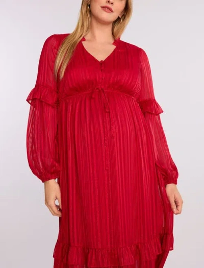 Motherhood Maternity V-neck Long Sleeve Tiered Maxi Dress In Red