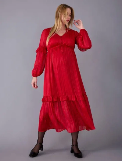 Motherhood Maternity V-neck Long Sleeve Tiered Maxi Dress In Red