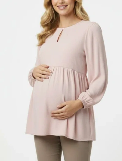 Motherhood Maternity Long Sleeve Empire Waist Keyhole Woven Blouse In Pink