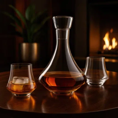 Final Touch Revolve Decanter Set With 2 Revolve Dof Glasses In Transparent