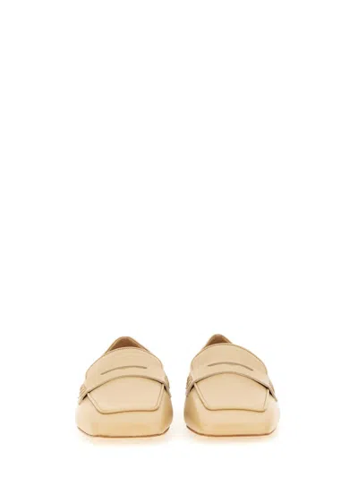 Aeyde Tom Square Toe Loafer With Stitch Detailing In Neutral