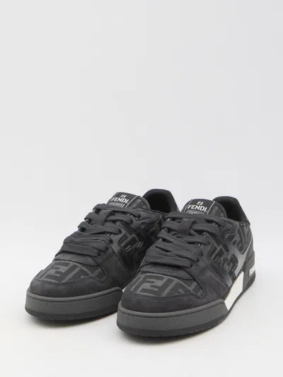 Fendi Match Sneakers In Ff Jacquard Fabric And Suede In Gray