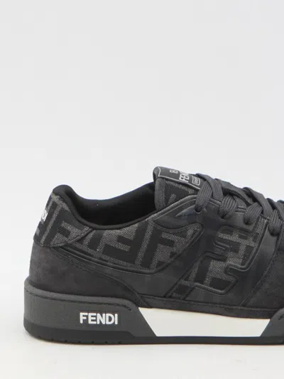 Fendi Match Sneakers In Ff Jacquard Fabric And Suede In Gray