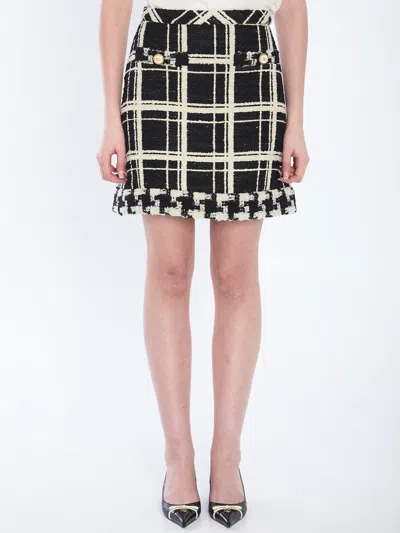 Valentino Macro Check Tweed Mini Skirt In Black