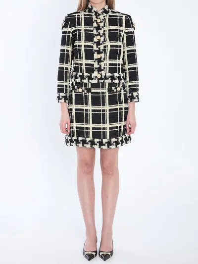 Valentino Macro Check Tweed Mini Skirt In Black