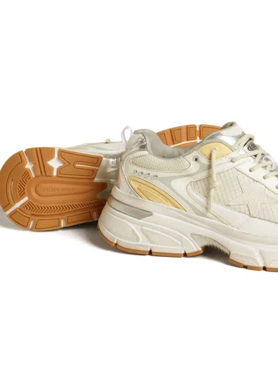 Golden Goose Lightstar Net Mixed Leather Runner Sneakers In White