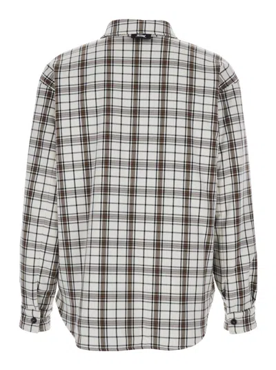 Msgm White Shirt With Logo Embroidery On The Front And All-over Check Motif In Viscose Blend Stretch Man In White