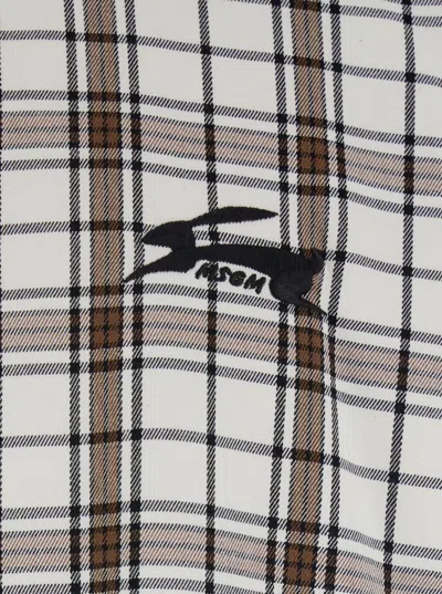 Msgm White Shirt With Logo Embroidery On The Front And All-over Check Motif In Viscose Blend Stretch Man In White
