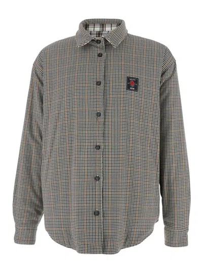 Msgm White Shirt With Logo Embroidery On The Front And All-over Check Motif In Viscose Blend Stretch Man In White