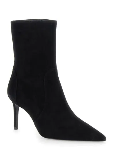 Stuart Weitzman Black Ankle Boots With Stiletto Heel And Zip Closure On The Side In Suede Woman In Multi