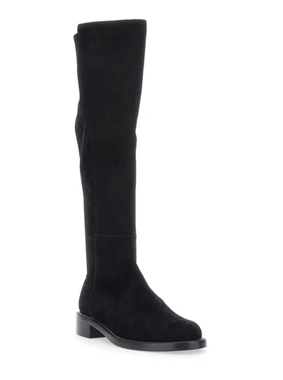 Stuart Weitzman Black Knee-high Boots With Low Block Heel In Leather Woman In Black