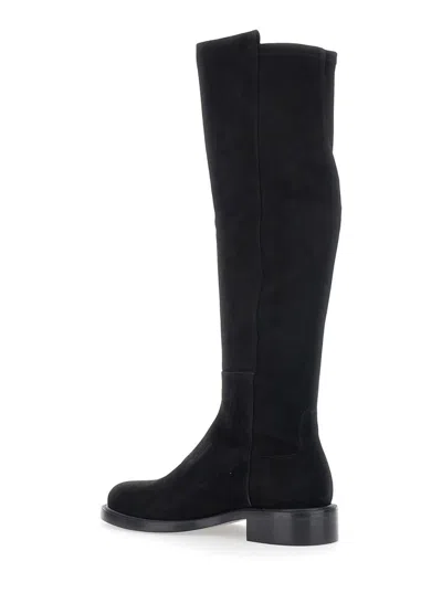 Stuart Weitzman Black Knee-high Boots With Low Block Heel In Leather Woman In Black
