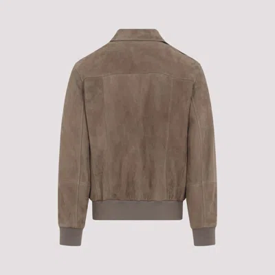 Brunello Cucinelli Leather Bomber Jacket Men In Multi