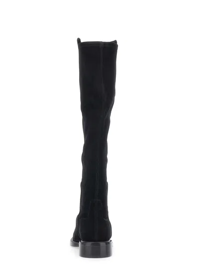 Stuart Weitzman Black Knee-high Boots With Low Block Heel In Leather Woman In Black