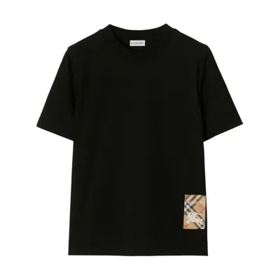 Burberry Women Black Cotton Check Patch T-shirt
