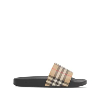 Burberry Men Vintage Check Print Slides In Black