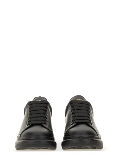 Alexander Mcqueen Black Oversize Sneakers With Logo Lettering On The Heel In Leather Man In Animal Print