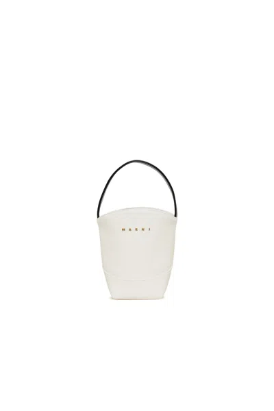 Marni Flower Basket Handbag With Logo In White