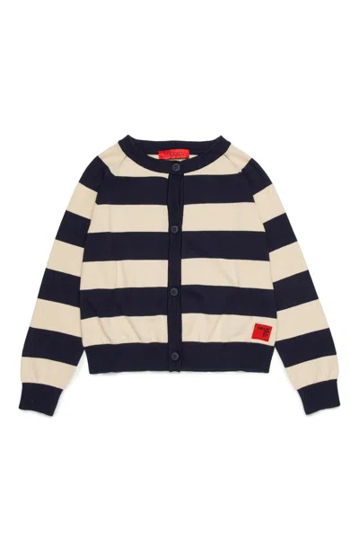 Max & Co Striped Logo Cardigan In Black