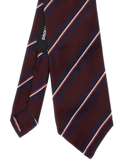 Dsquared2 Bordeaux Tie With All-over Striped Motif In Silk Man In Burgundy