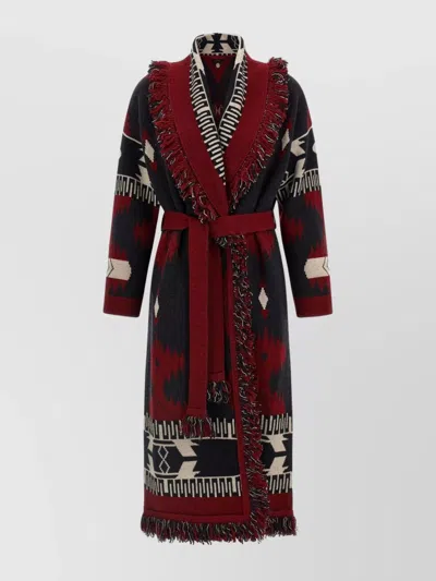 Alanui Long Coat With Belted Waist And Shawl Collar In Multi