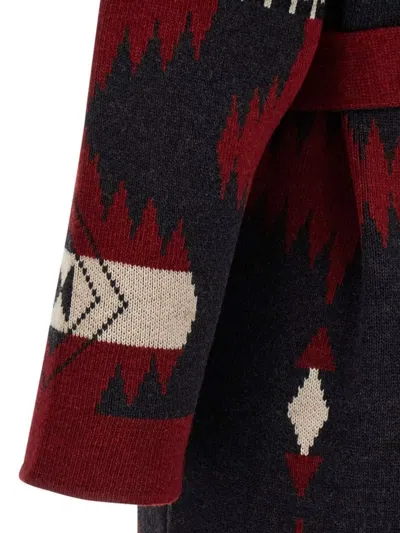 Alanui Long Coat With Belted Waist And Shawl Collar In Multi