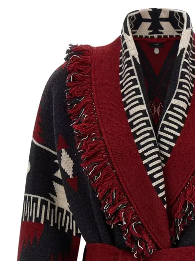 Alanui Long Coat With Belted Waist And Shawl Collar In Multi