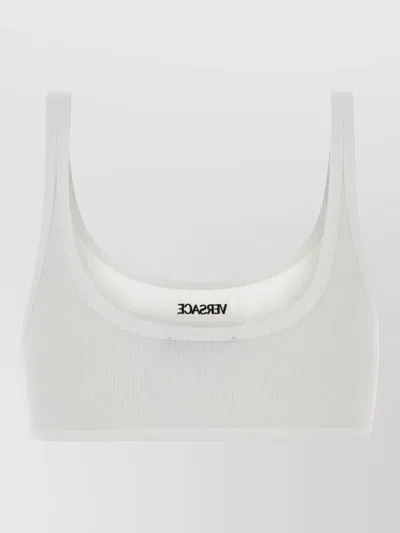 Versace Stretch Cotton Bra Scoop Neckline Ribbed In White