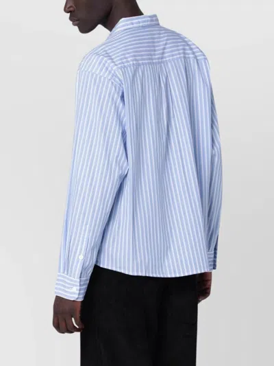 Brain Dead Light Blue Striped Shirt With Painted Patch In Blue