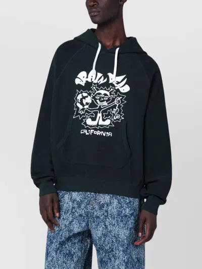 Brain Dead Graphic Print Hooded Sweatshirt And Pocket In Black