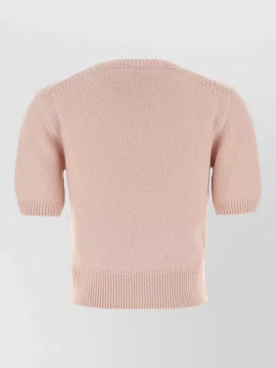 Burberry Wool Crew Neck Sweater Short Sleeves In Pink