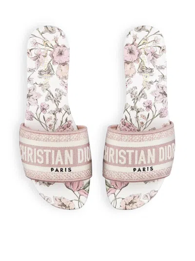 Dior Christian  Women Dway Cotton Sandal Embroidered With Millefiori Motif, Pink Color In Neutral