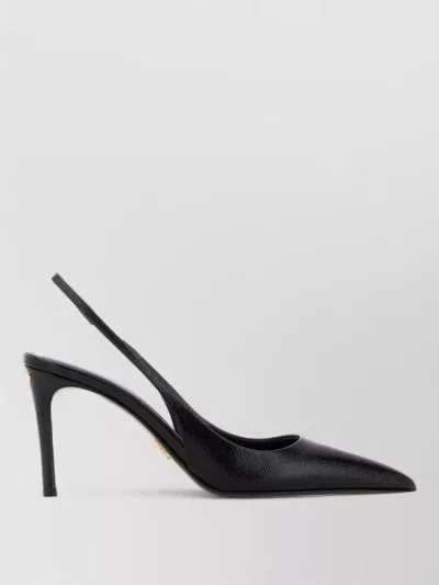 Prada Leather Pumps Pointed Toe Stiletto Slingback In Black