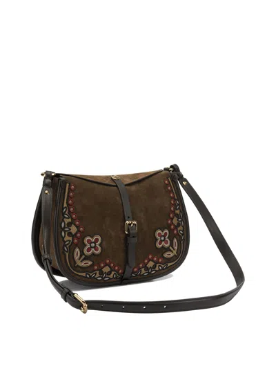 Etro Medium Pony Shoulder Bag Floral Embroidery In Brown