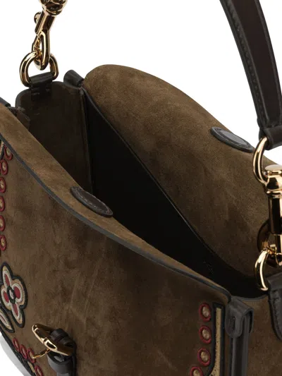 Etro Medium Pony Shoulder Bag Floral Embroidery In Brown