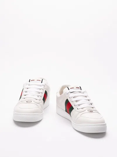 Gucci Leather Sneakers With Lateral Web Band In White