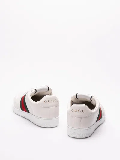 Gucci Leather Sneakers With Lateral Web Band In White