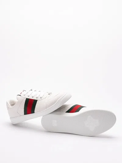 Gucci Leather Sneakers With Lateral Web Band In White