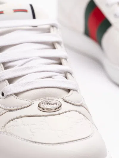 Gucci Leather Sneakers With Lateral Web Band In White