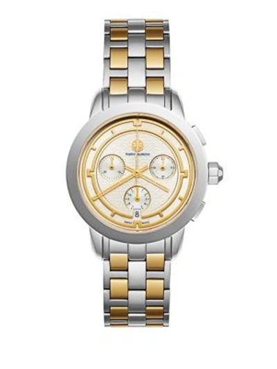 Shop Tory Burch Tory Chronograph Two-tone Stainless Steel Bracelet Watch In Na