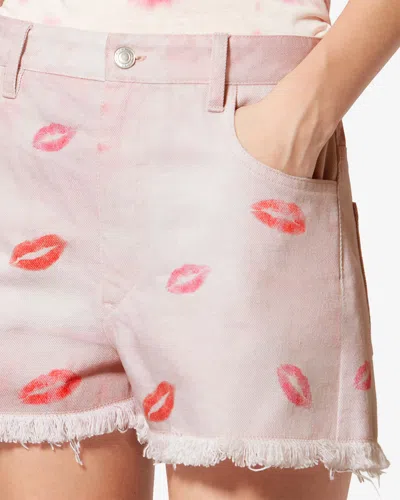 Isabel Marant Étoile Lesia Fringed-hem Lips-print Shorts In Multi