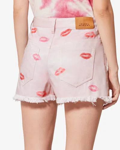 Isabel Marant Étoile Lesia Fringed-hem Lips-print Shorts In Multi