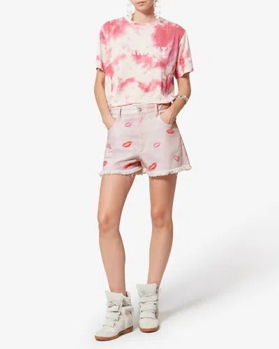Isabel Marant Étoile Lesia Fringed-hem Lips-print Shorts In Multi