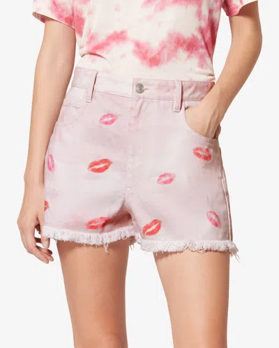 Isabel Marant Étoile Lesia Fringed-hem Lips-print Shorts In Multi